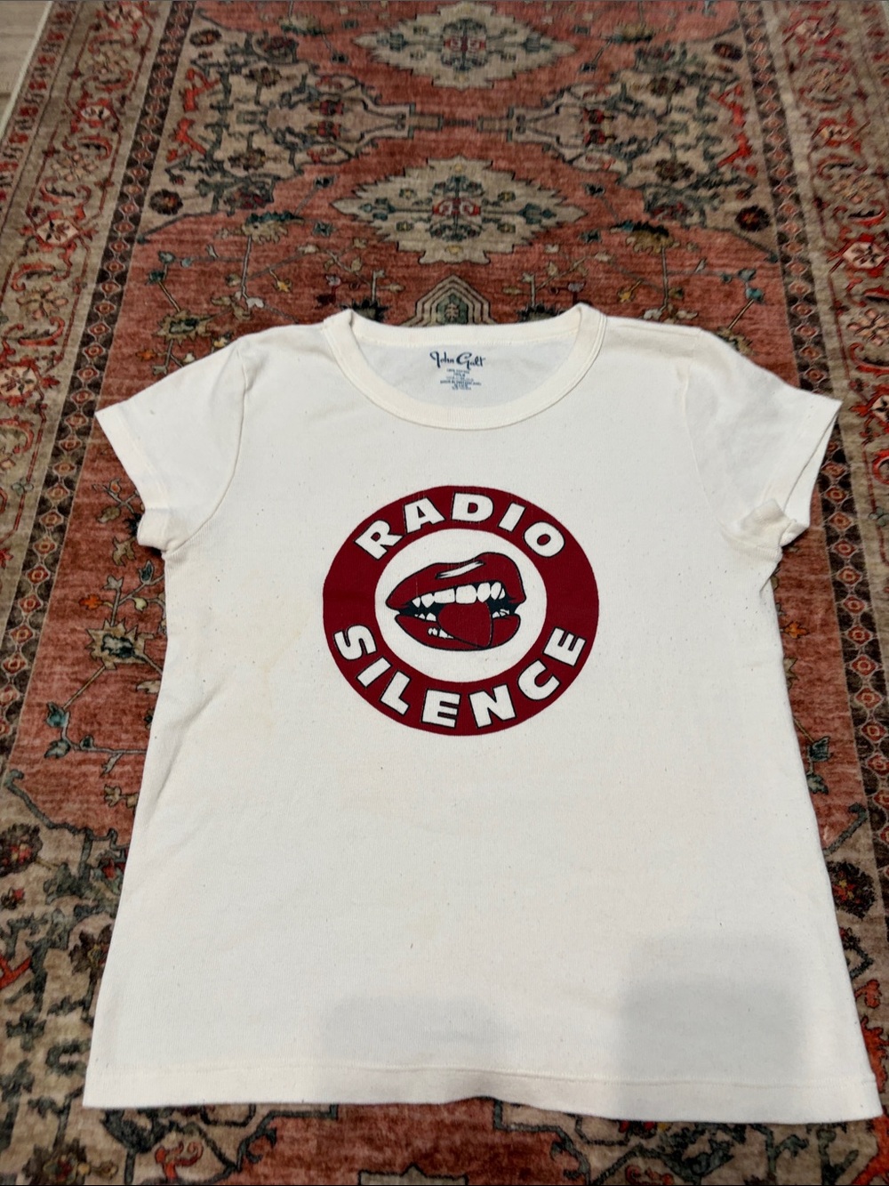 Brandy Melville White Tee with Red Radio Silence Graphic